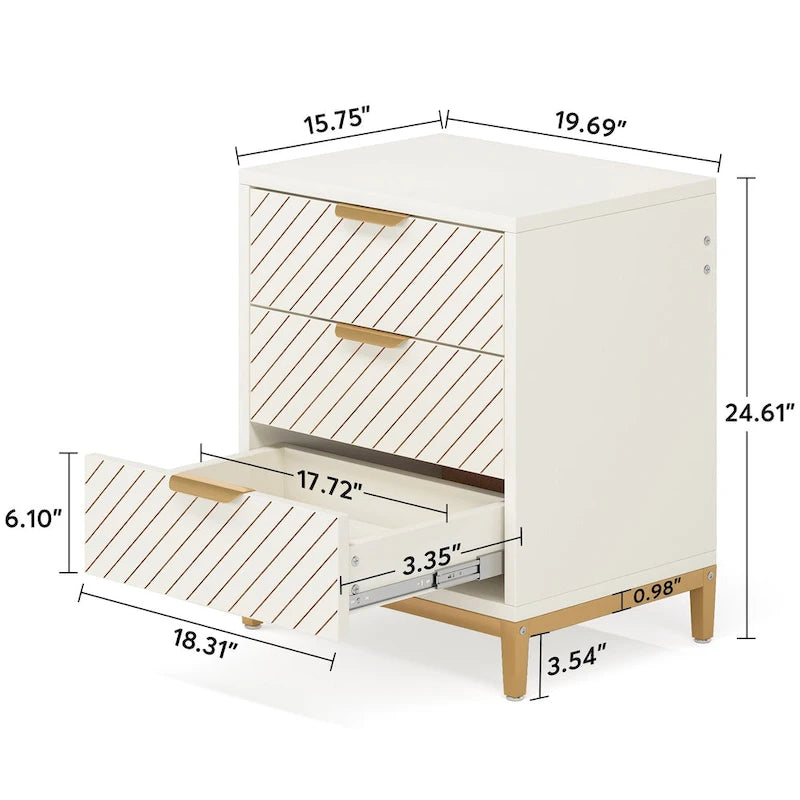Tables de chevet blanches et dorées pour chambres à coucher, tables de chevet en bois clair avec 3 tiroirs-5