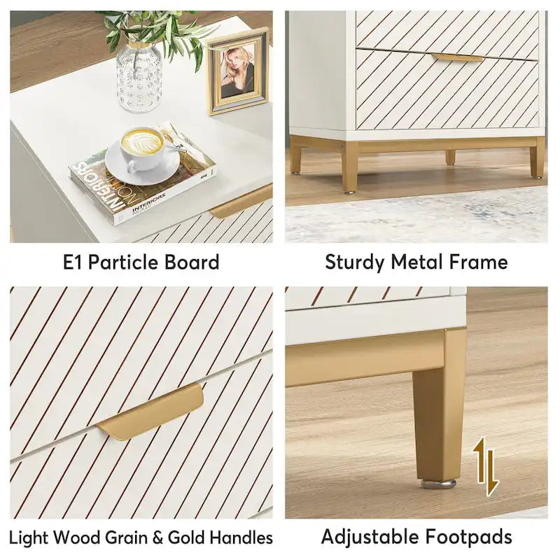 Tables de chevet blanches et dorées pour chambres à coucher, tables de chevet en bois clair avec 3 tiroirs-6