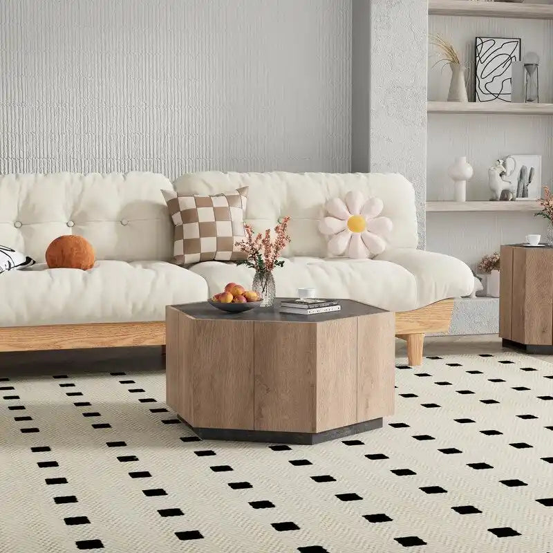 Table basse hexagonale de jardin rétro avec 2 tiroirs-3