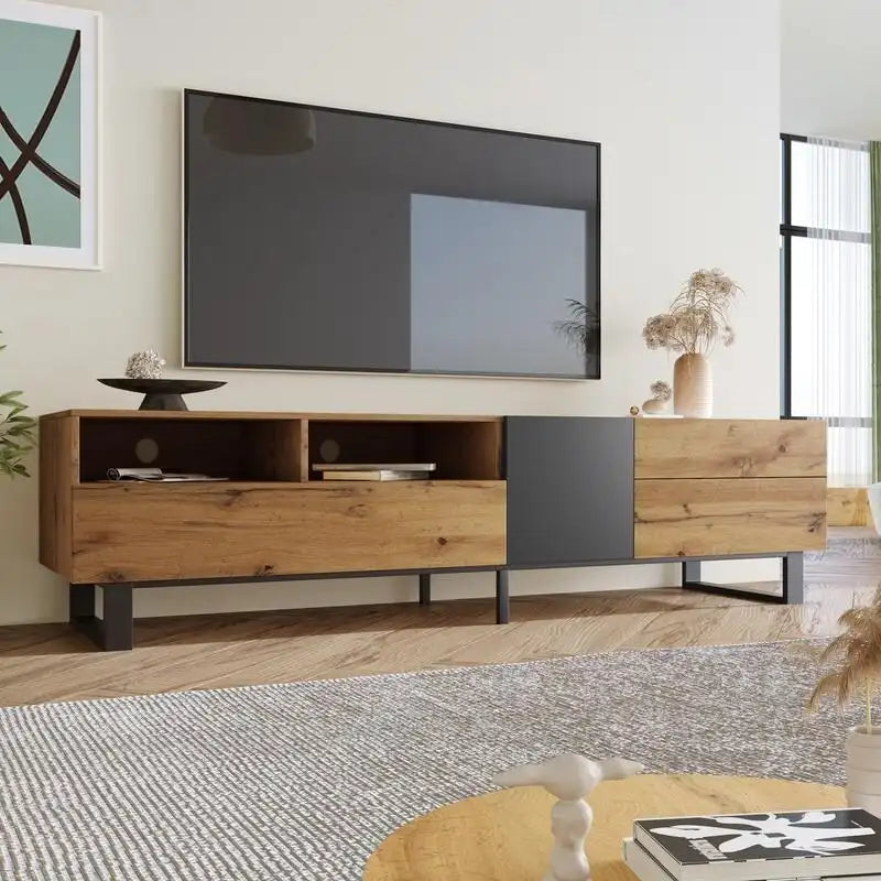 Meuble TV moderne avec console multimédia pour téléviseur 80 pouces-3