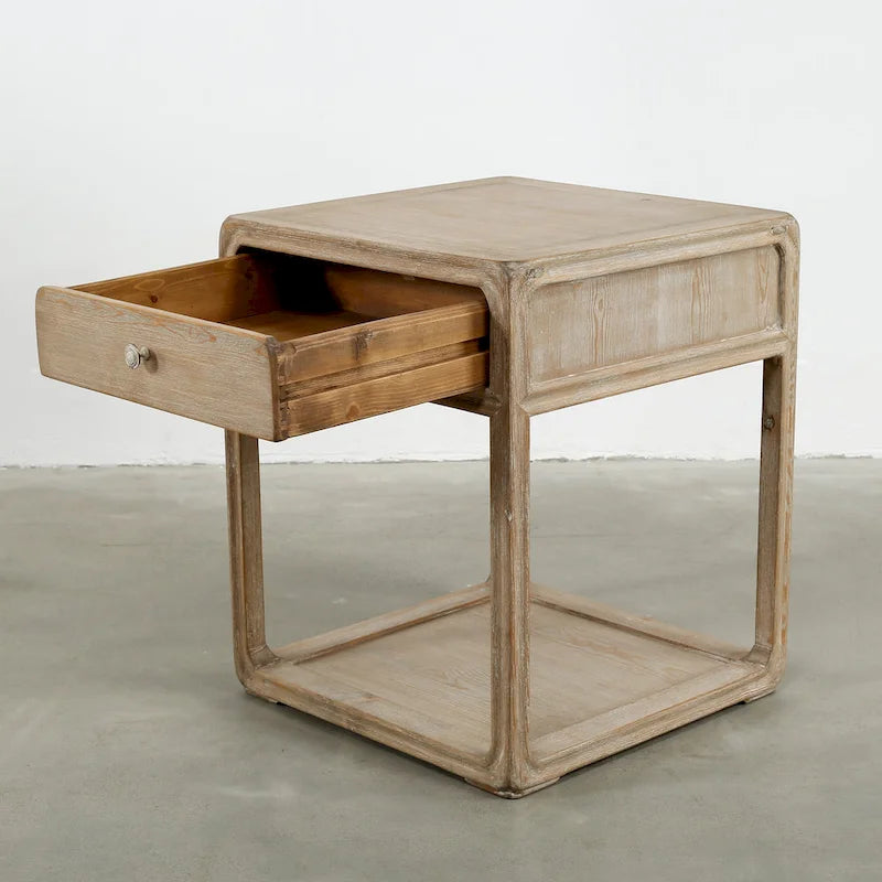 Table d'appoint carrée Artissance Peking avec tiroir, 68,5 cm de hauteur, blanc délavé-3