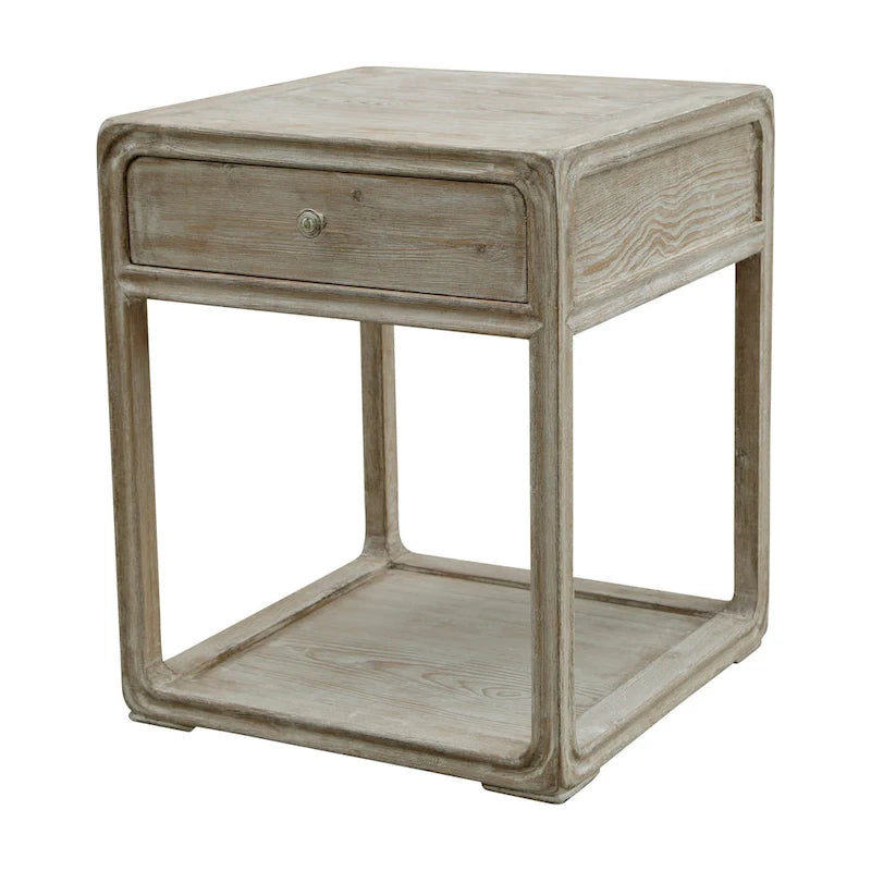 Table d'appoint carrée Artissance Peking avec tiroir, 68,5 cm de hauteur, blanc délavé-8