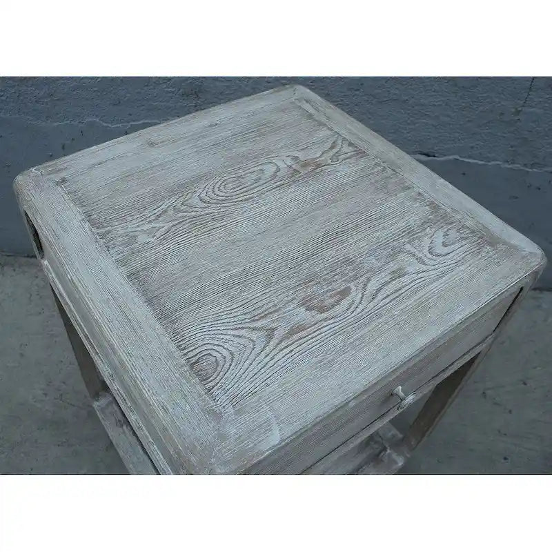 Table d'appoint carrée Artissance Peking avec tiroir, 68,5 cm de hauteur, blanc délavé-11