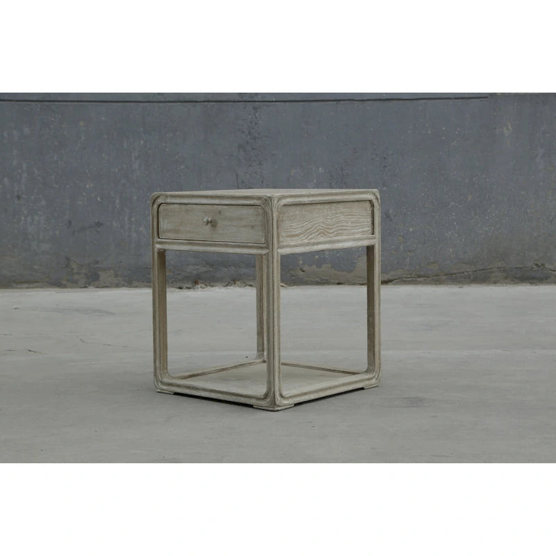 Table d'appoint carrée Artissance Peking avec tiroir, 68,5 cm de hauteur, blanc délavé-12