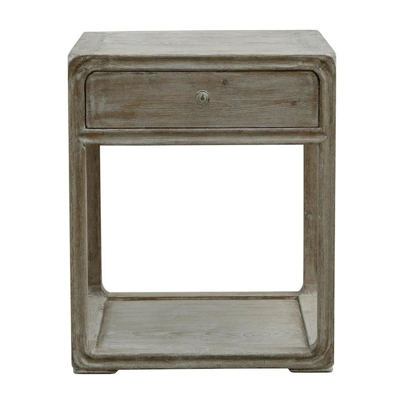 Table d'appoint carrée Artissance Peking avec tiroir, 68,5 cm de hauteur, blanc délavé-13