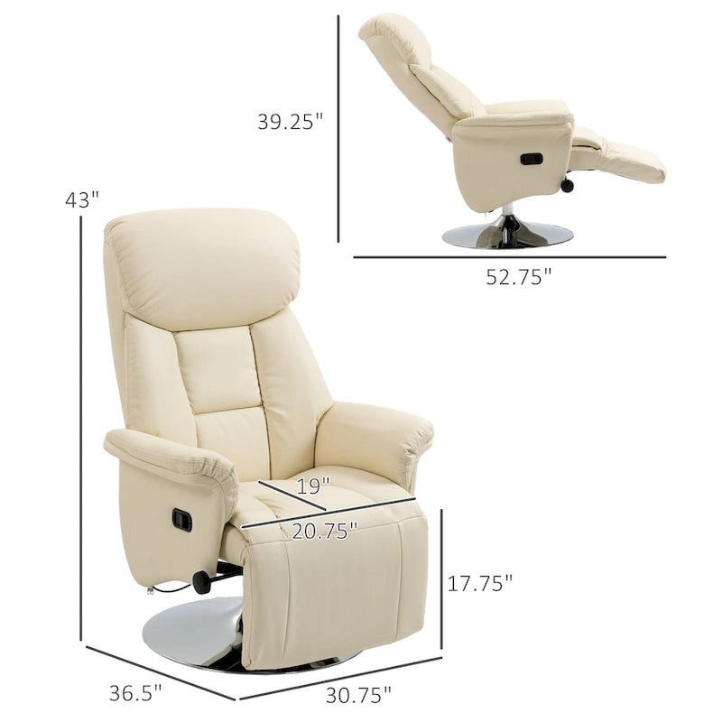 Fauteuil inclinable manuel HOMCOM pour adultes, fauteuil pivotant réglable avec repose-pieds et accoudoirs rembourrés-3