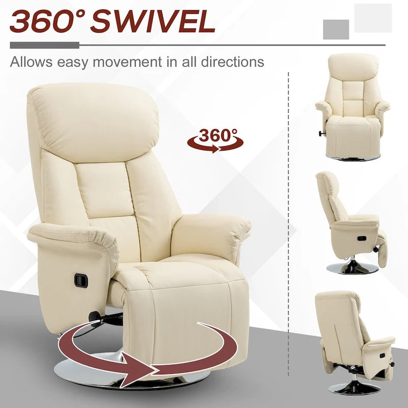 Fauteuil inclinable manuel HOMCOM pour adultes, fauteuil pivotant réglable avec repose-pieds et accoudoirs rembourrés-5