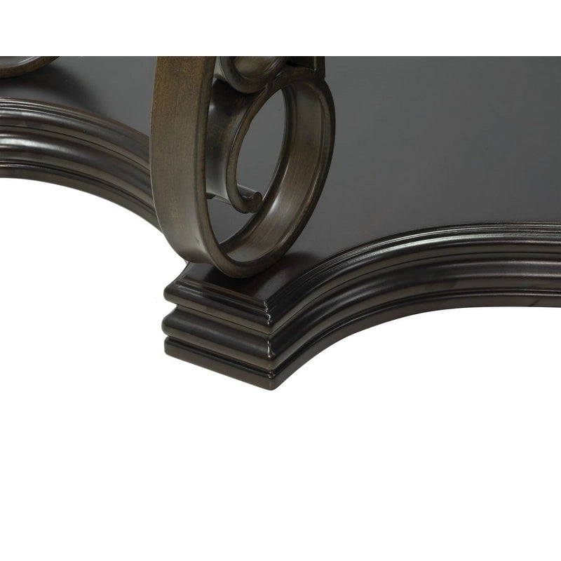 Table de contrôle traditionnelle avec plateau en verre trempé et étagère centrale, style rétro, idéale pour un salon, un hall d'entrée ou un couloir.-7