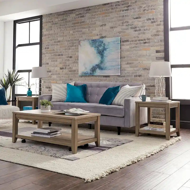 Ensemble de salon 3 pièces Sun Valley en grès brun avec table basse et tables d'appoint