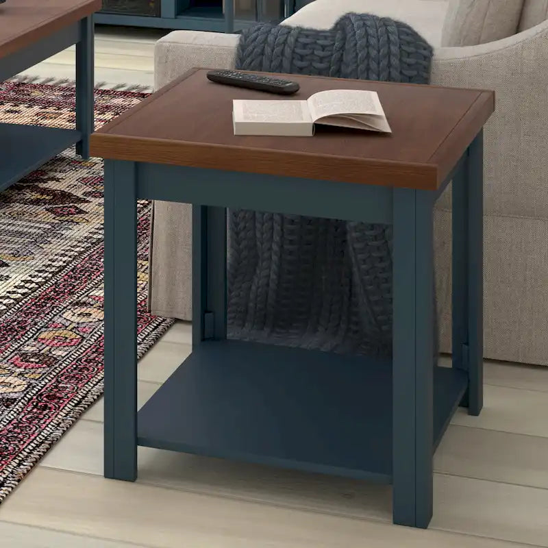 Table d'appoint Bridgevine Home Nantucket 61 cm (24 po), aucun assemblage requis, finition bleu denim et whisky-3