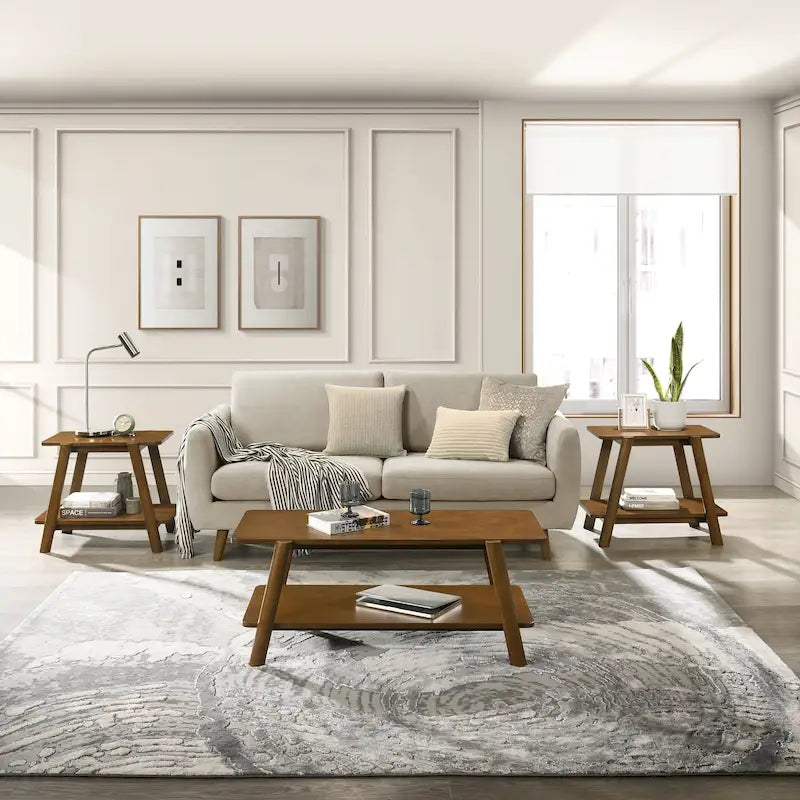 Ensemble de table basse 3 pièces Metz en bois, style milieu du siècle, de Roundhill Furniture.-37