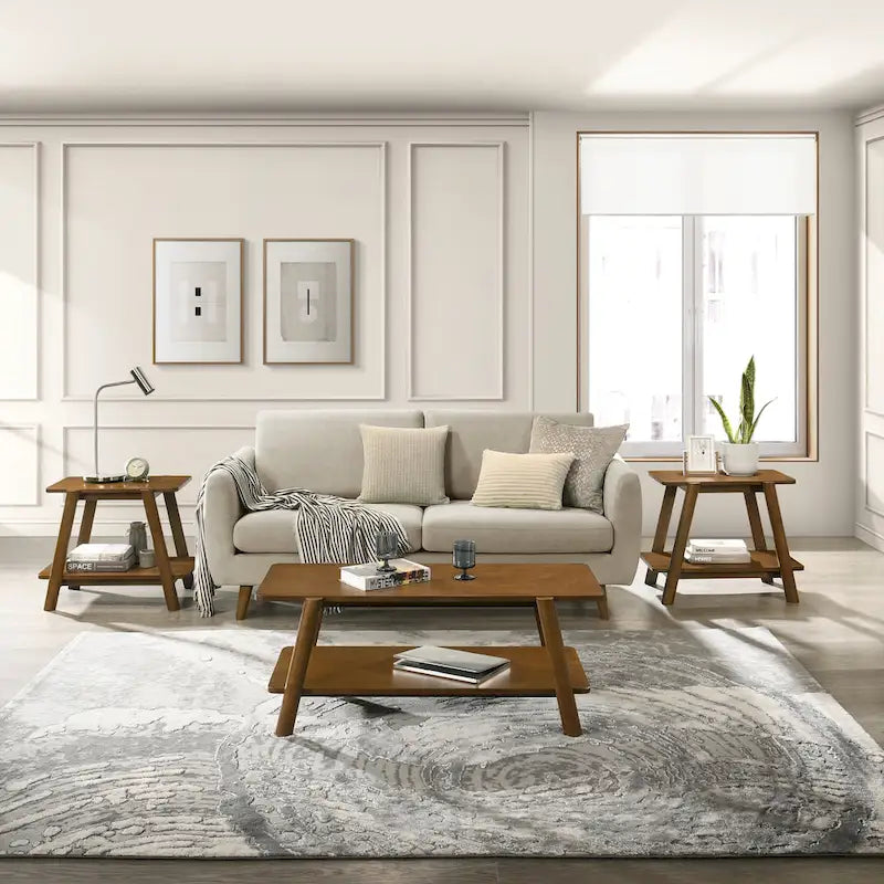 Roundhill Furniture Metz Mid-Century Wood Shelf 3-Piece Coffee Table Set