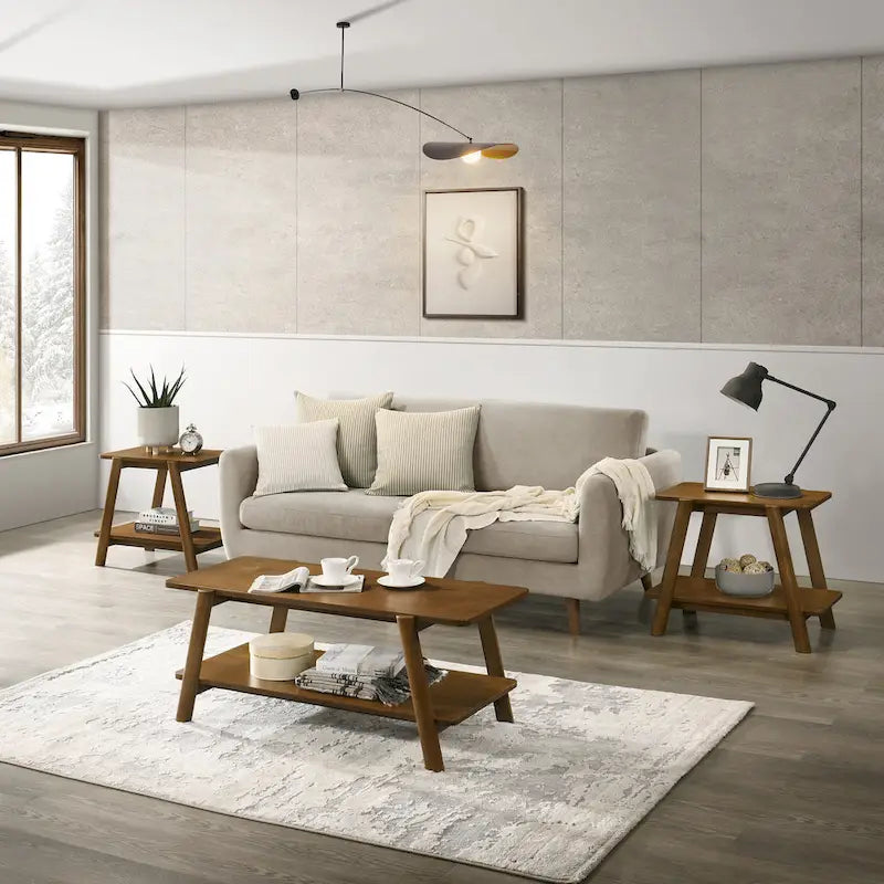 Ensemble de table basse 3 pièces Metz en bois, style milieu du siècle, de Roundhill Furniture.-2