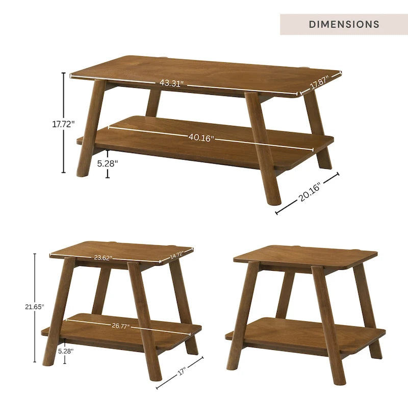 Ensemble de table basse 3 pièces Metz en bois, style milieu du siècle, de Roundhill Furniture.-10
