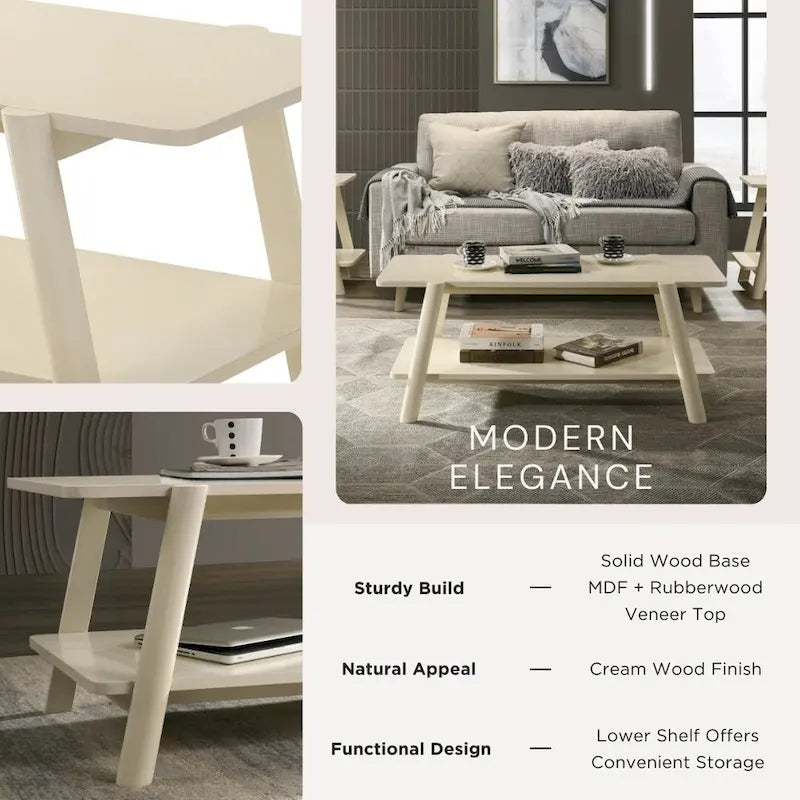 Ensemble de table basse 3 pièces Metz en bois, style milieu du siècle, de Roundhill Furniture.-13