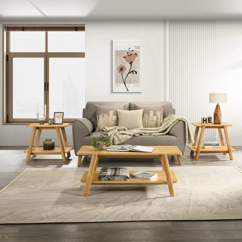 Ensemble de table basse 3 pièces Metz en bois, style milieu du siècle, de Roundhill Furniture.-21