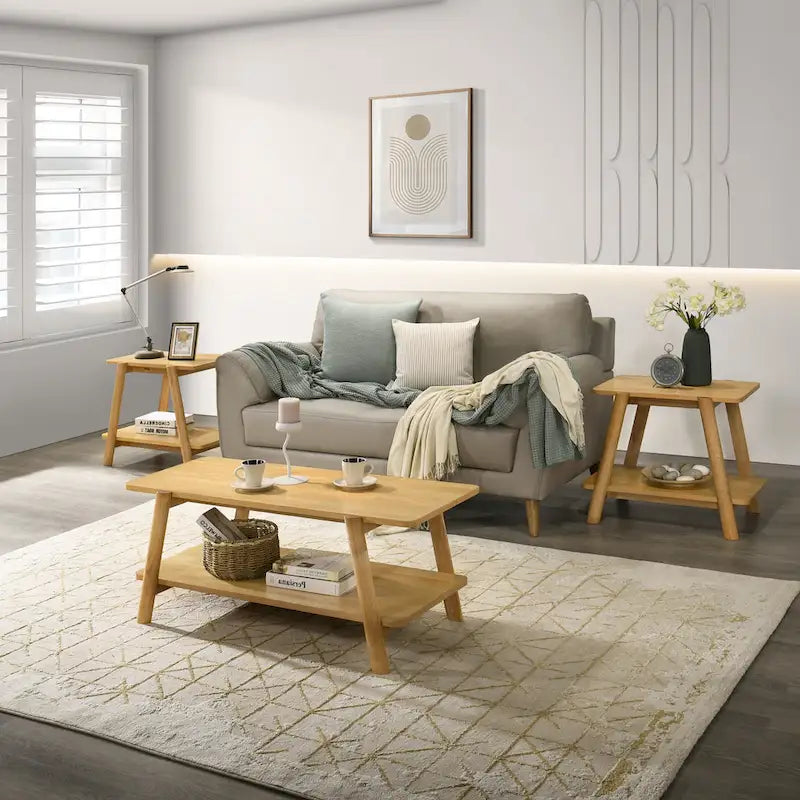 Ensemble de table basse 3 pièces Metz en bois, style milieu du siècle, de Roundhill Furniture.-22