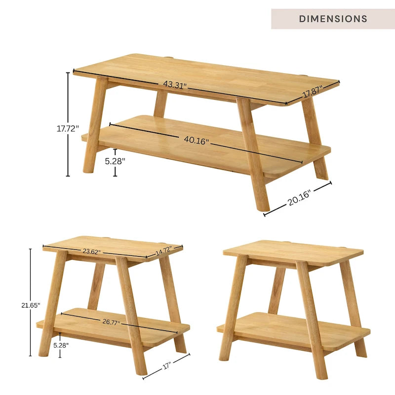 Ensemble de table basse 3 pièces Metz en bois, style milieu du siècle, de Roundhill Furniture.-30