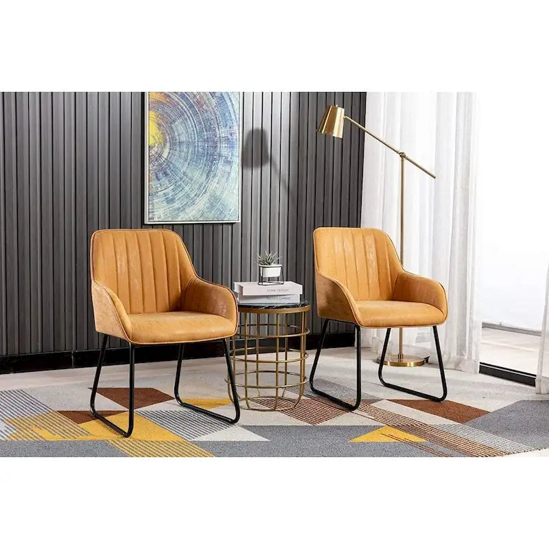 Ensemble de 2 chaises de salle à manger Home Beyond en similicuir, jaune et beige-2