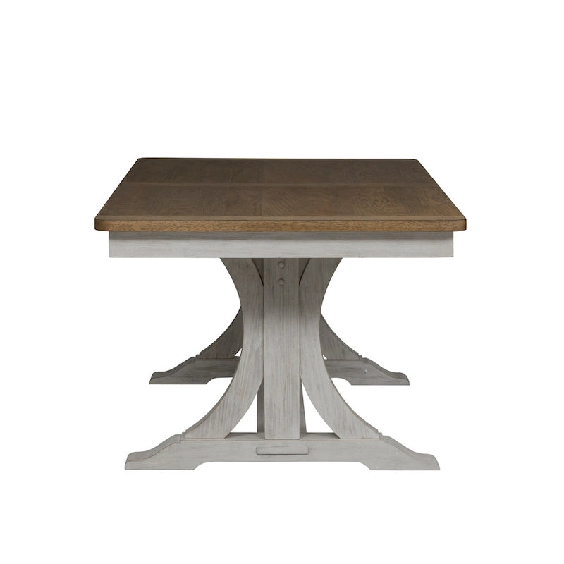 Ensemble de table à tréteaux 6 pièces blanc antique revisité-4