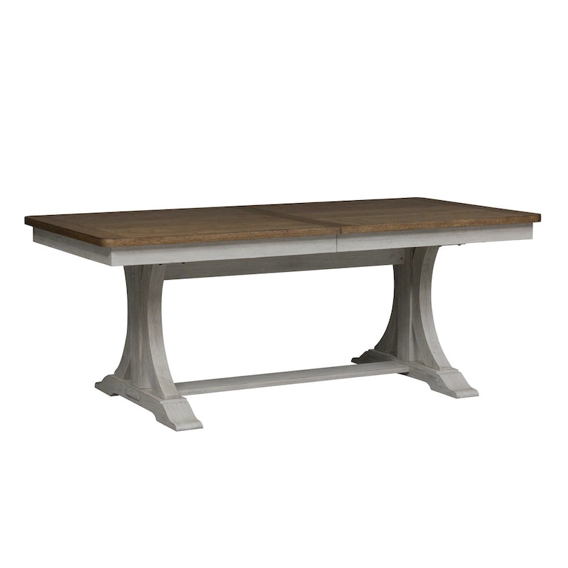 Ensemble de table à tréteaux 6 pièces blanc antique revisité-5