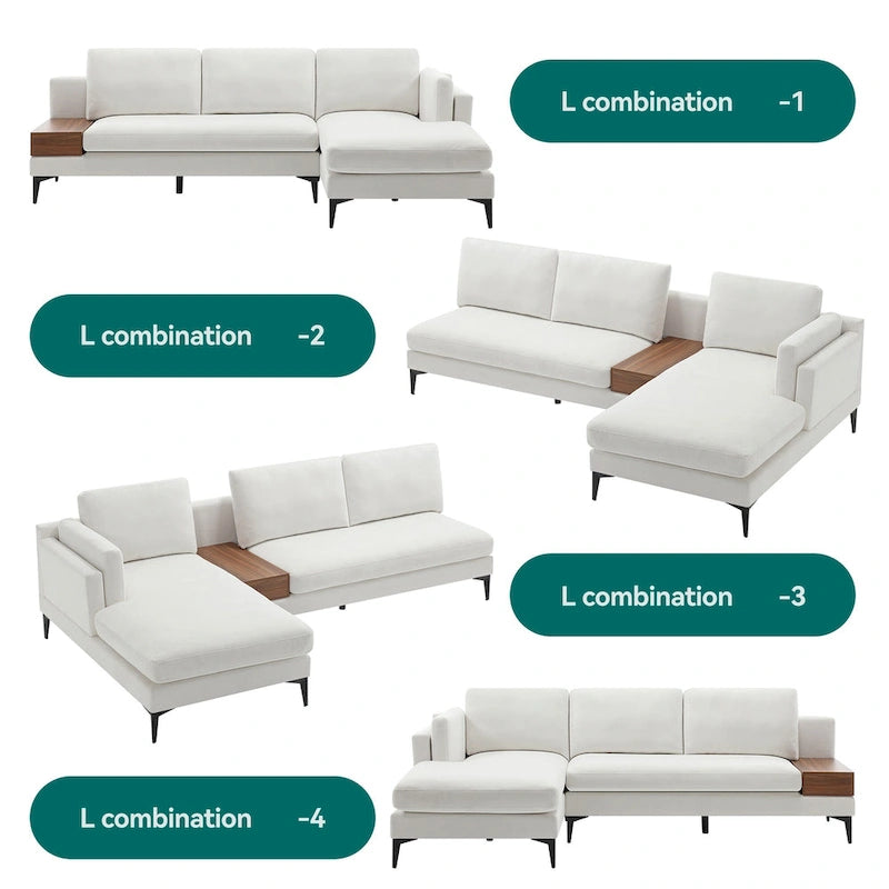 Canapé d'angle modulable réversible avec coffre décoratif en bois intégré-14