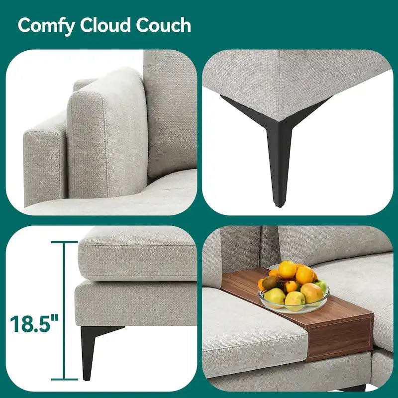 Canapé d'angle modulable réversible avec coffre décoratif en bois intégré-24