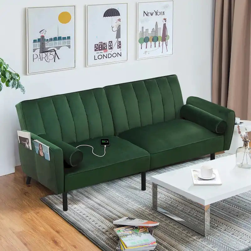 Canapé-lit convertible en velours avec port USB, idéal pour une chambre d'étudiant, un appartement ou une pièce supplémentaire - 2 personnes-31