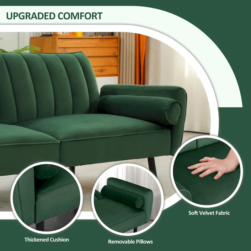 Canapé-lit convertible en velours avec port USB, idéal pour une chambre d'étudiant, un appartement ou une pièce supplémentaire - 2 personnes-4