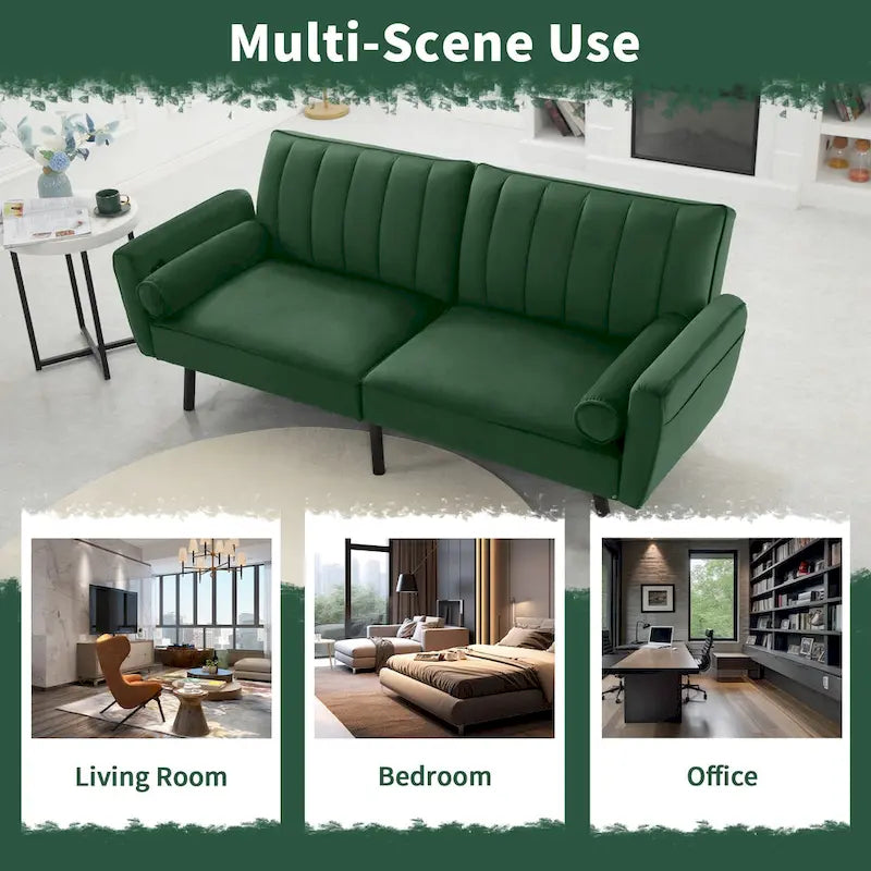 Canapé-lit convertible en velours avec port USB, idéal pour une chambre d'étudiant, un appartement ou une pièce supplémentaire - 2 personnes-6