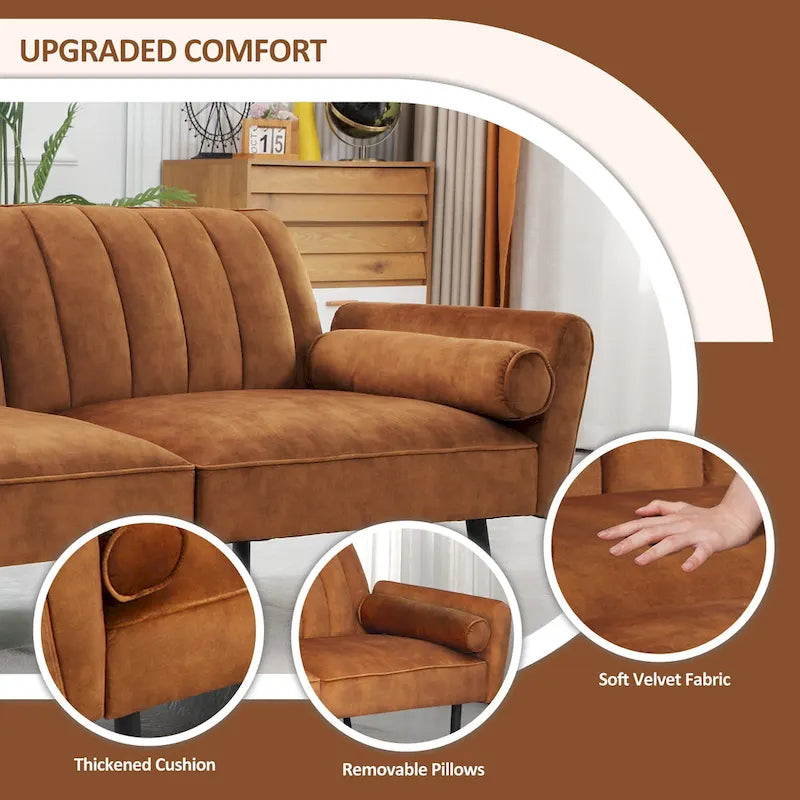 Canapé-lit convertible en velours avec port USB, idéal pour une chambre d'étudiant, un appartement ou une pièce supplémentaire - 2 personnes-10