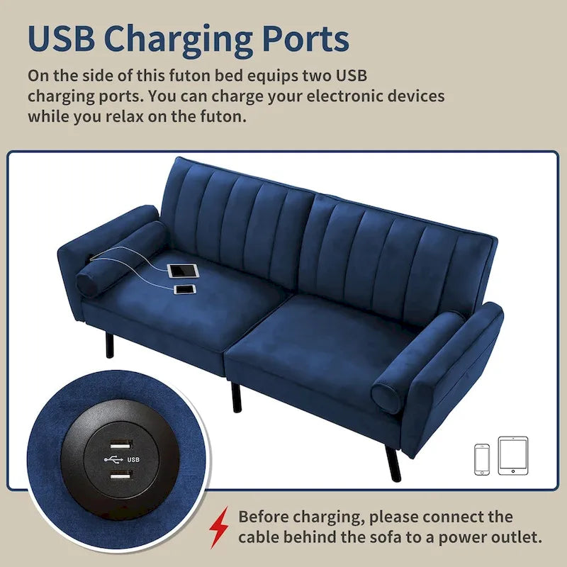 Canapé-lit convertible en velours avec port USB, idéal pour une chambre d'étudiant, un appartement ou une pièce supplémentaire - 2 personnes-15