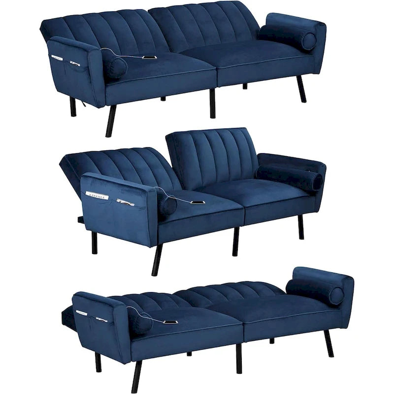 Canapé-lit convertible en velours avec port USB, idéal pour une chambre d'étudiant, un appartement ou une pièce supplémentaire - 2 personnes-20