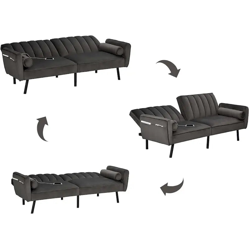 Canapé-lit convertible en velours avec port USB, idéal pour une chambre d'étudiant, un appartement ou une pièce supplémentaire - 2 personnes-22