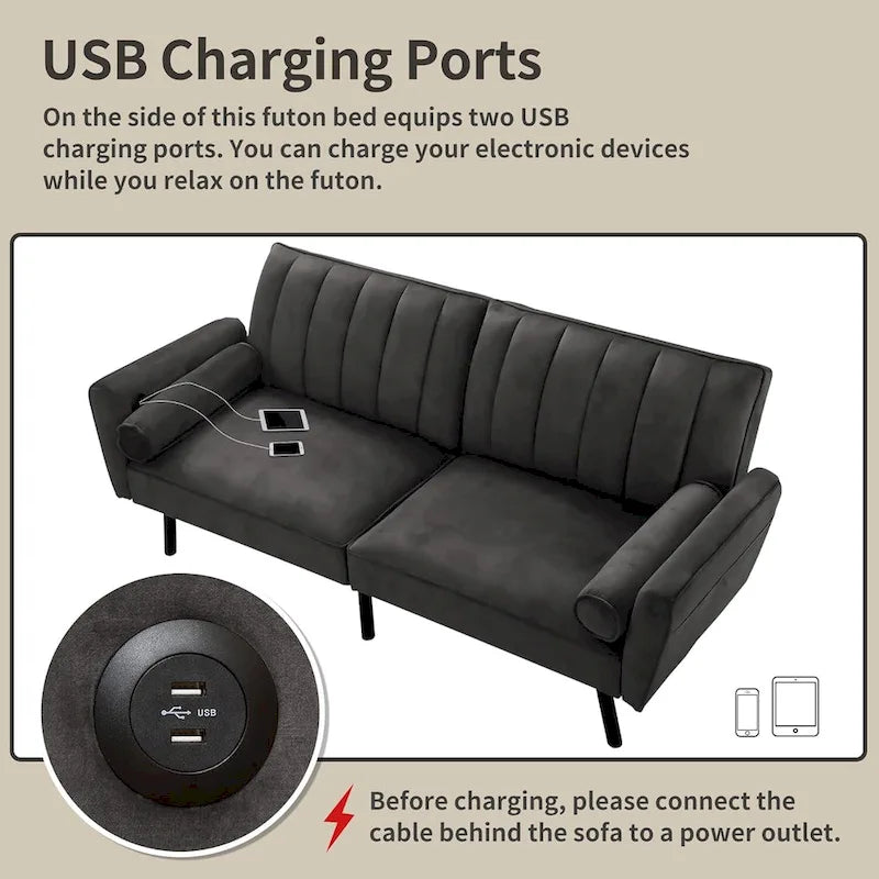 Canapé-lit convertible en velours avec port USB, idéal pour une chambre d'étudiant, un appartement ou une pièce supplémentaire - 2 personnes-23