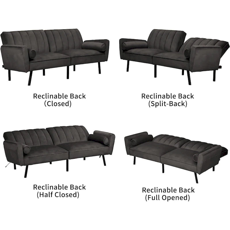 Canapé-lit convertible en velours avec port USB, idéal pour une chambre d'étudiant, un appartement ou une pièce supplémentaire - 2 personnes-24