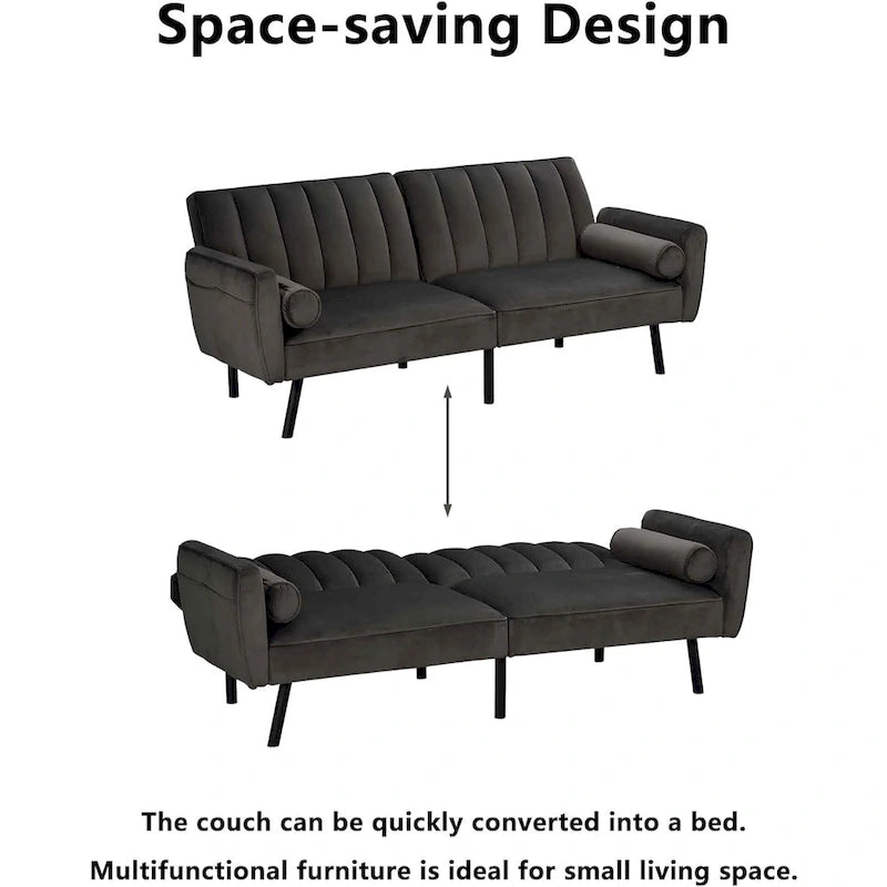 Canapé-lit convertible en velours avec port USB, idéal pour une chambre d'étudiant, un appartement ou une pièce supplémentaire - 2 personnes-27
