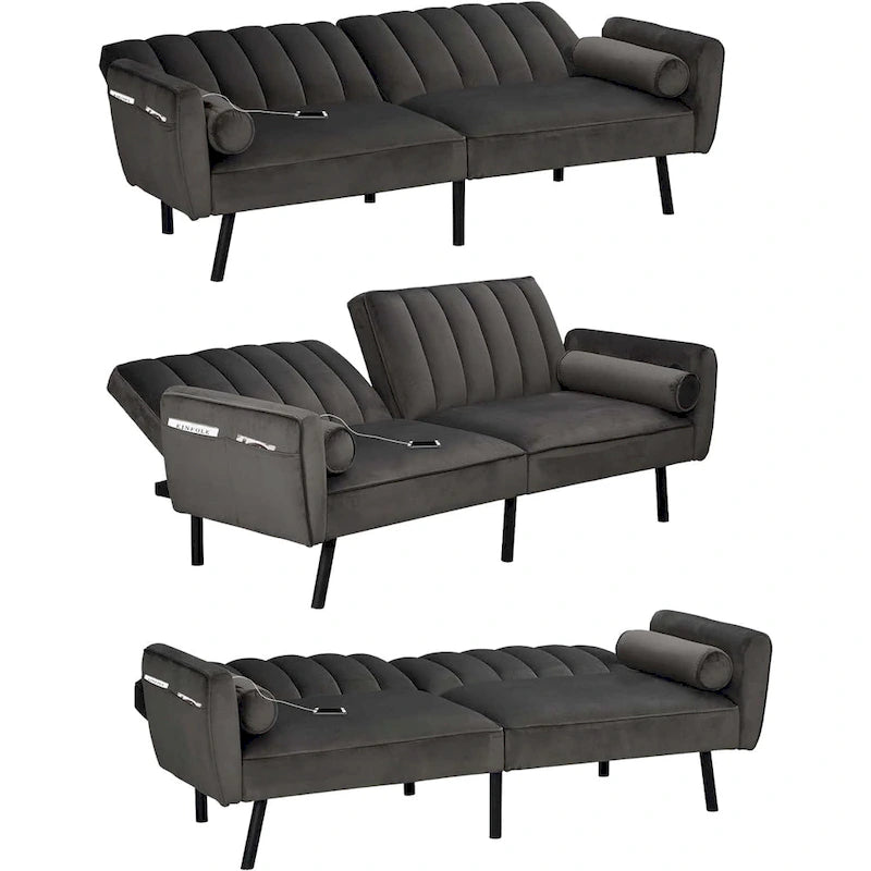 Canapé-lit convertible en velours avec port USB, idéal pour une chambre d'étudiant, un appartement ou une pièce supplémentaire - 2 personnes-28