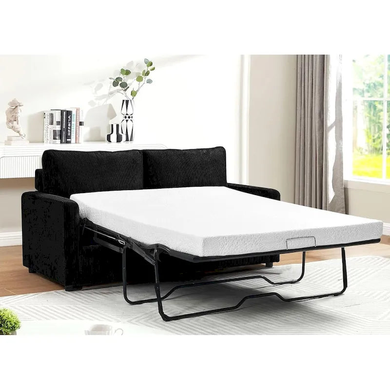Canapé-lit Manchester en velours côtelé de 178 cm avec accoudoirs carrés et matelas-7