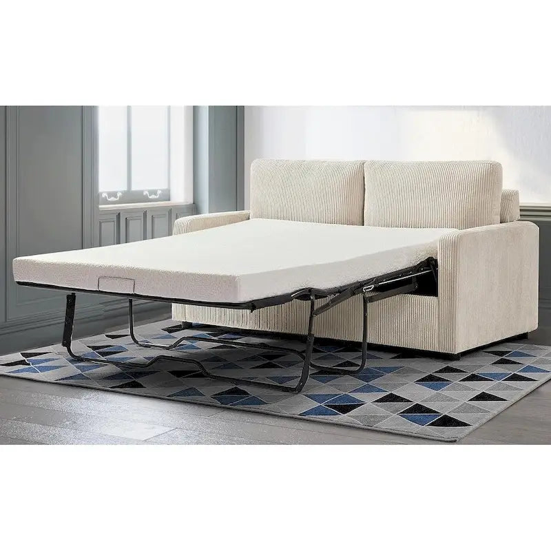 Canapé-lit Manchester en velours côtelé de 178 cm avec accoudoirs carrés et matelas-14