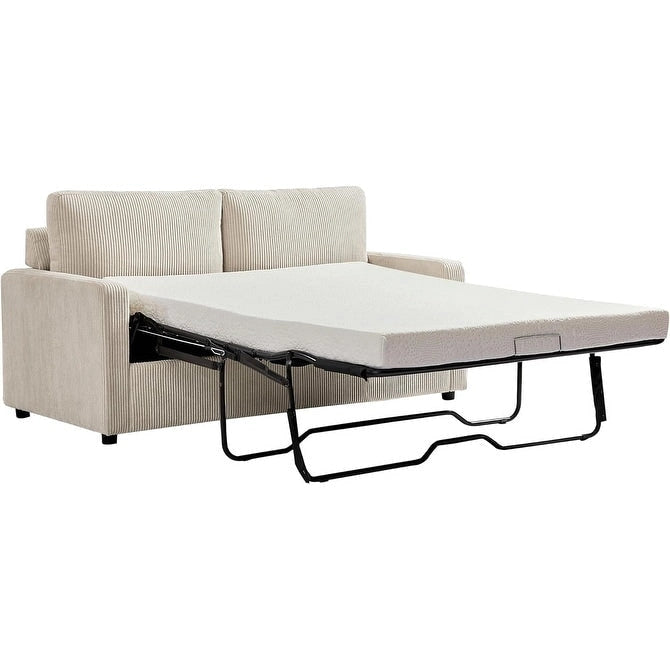 Canapé-lit Manchester en velours côtelé de 178 cm avec accoudoirs carrés et matelas-16