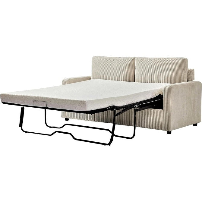 Canapé-lit Manchester en velours côtelé de 178 cm avec accoudoirs carrés et matelas-17