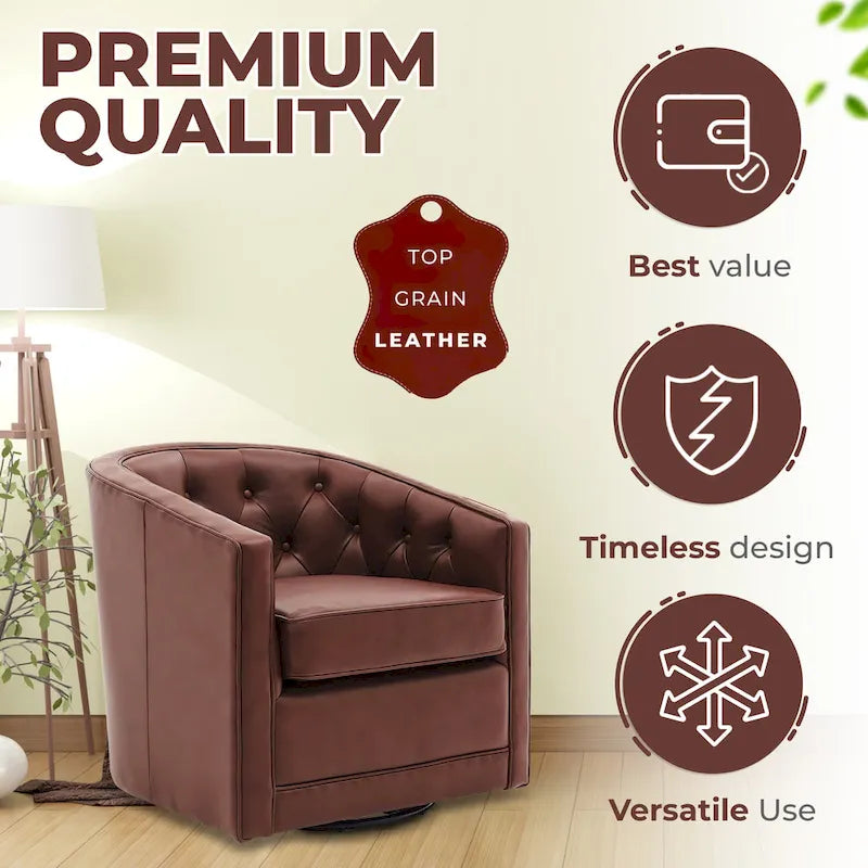 Fauteuil pivotant en cuir pleine fleur Walsh