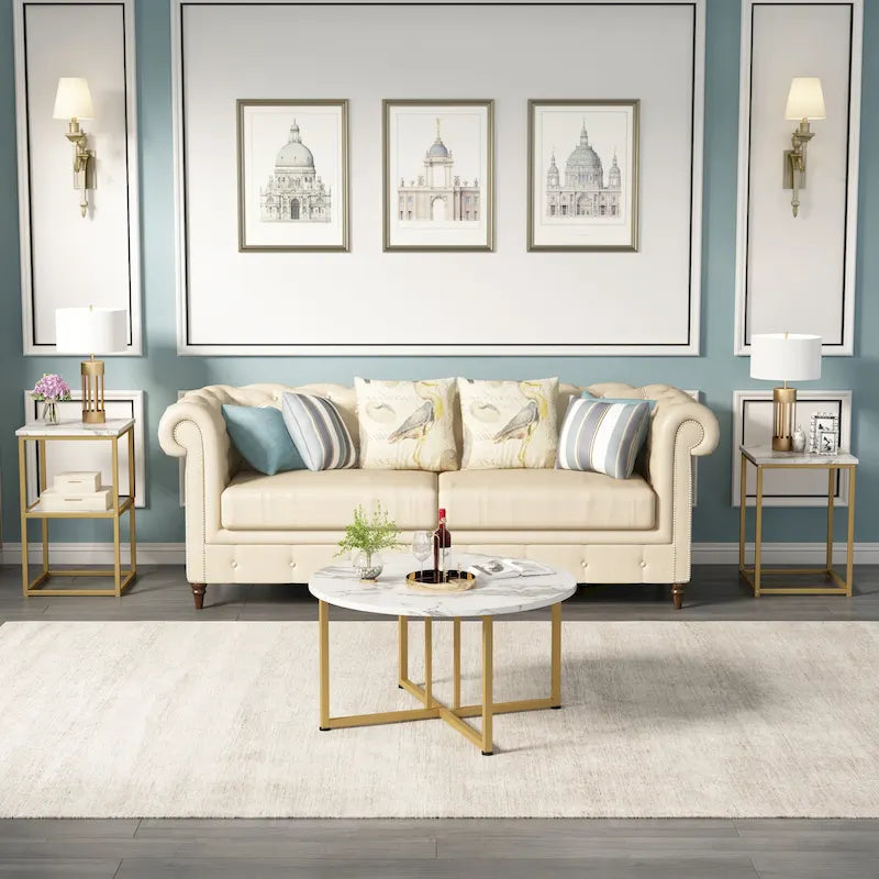 Ensemble de 3 tables basses et d'appoint rondes Myhozm avec étagères ouvertes-14