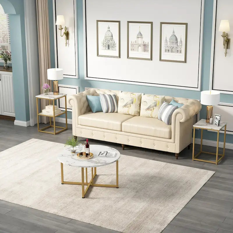 Ensemble de 3 tables basses et d'appoint rondes Myhozm avec étagères ouvertes-5