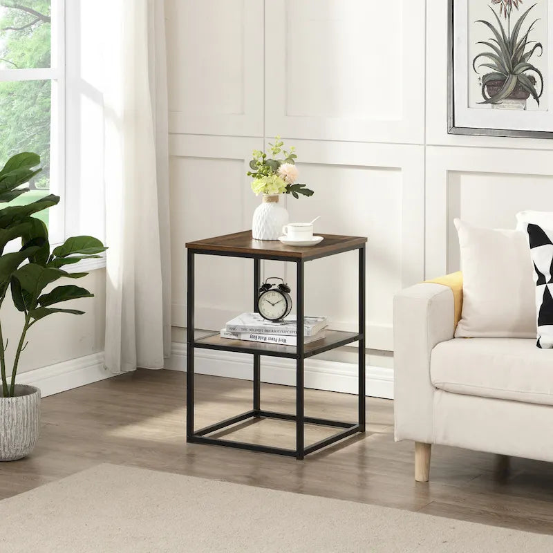 Ensemble de 3 tables basses et d'appoint rondes Myhozm avec étagères ouvertes-8