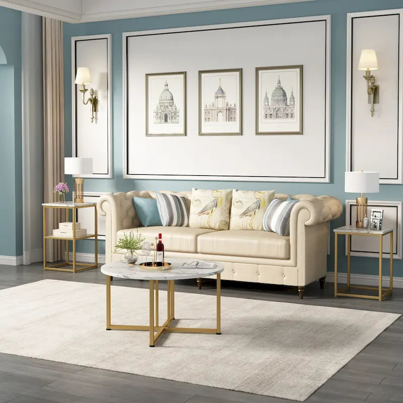 Ensemble de 3 tables basses et d'appoint rondes Myhozm avec étagères ouvertes-10