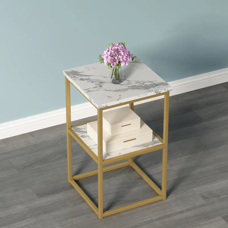 Ensemble de 3 tables basses et d'appoint rondes Myhozm avec étagères ouvertes-12