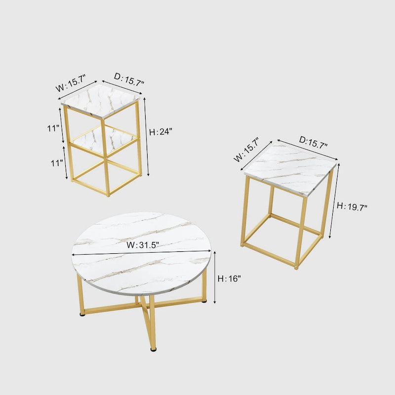 Ensemble de 3 tables basses et d'appoint rondes Myhozm avec étagères ouvertes-13