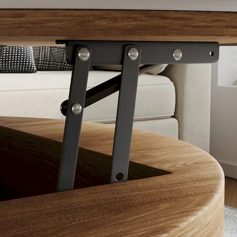 Table basse moderne, table basse ronde à plateau relevable avec rangement, plateau en pierre frittée, pieds en acier au carbone-5